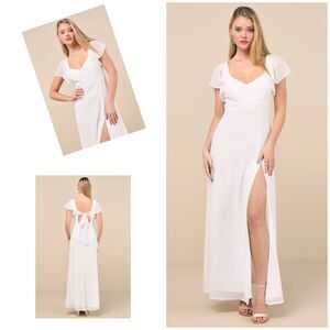 Lulus Women Simply Delightful Dress White Maxi Tie Back Size XL NWOT